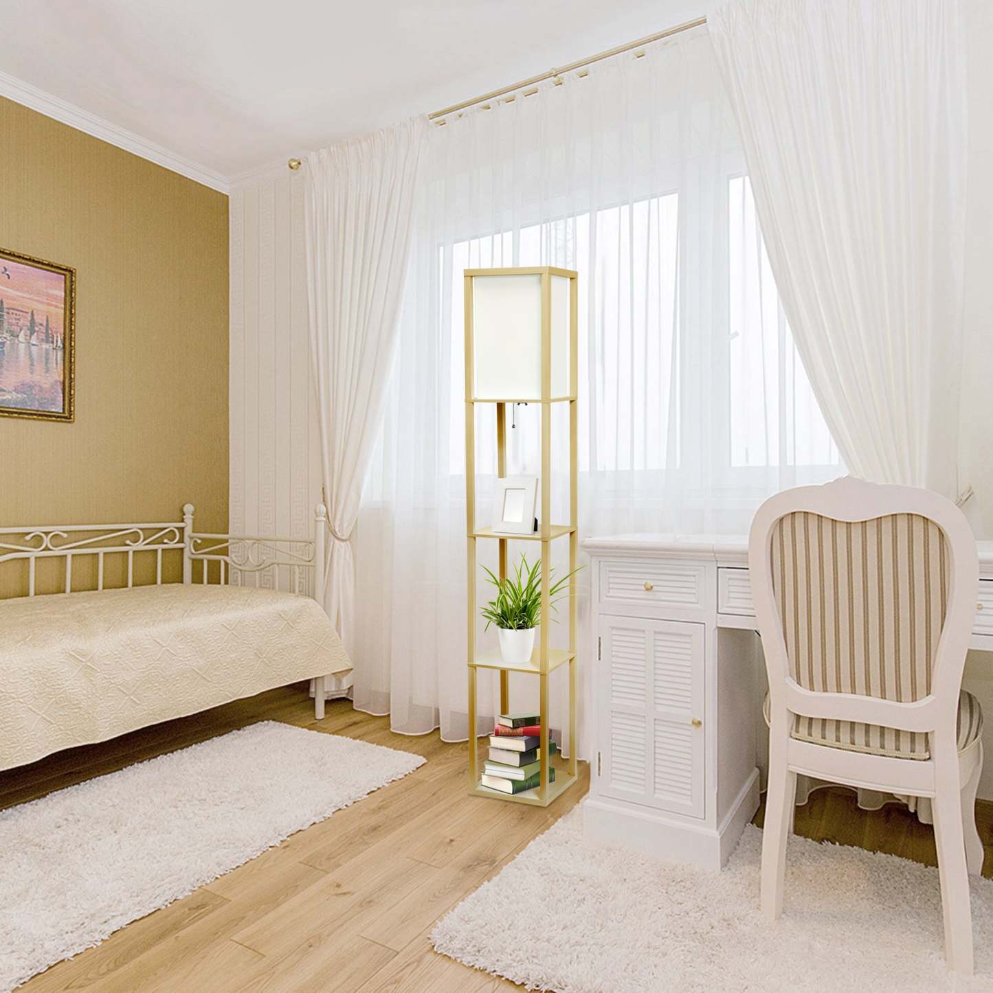 Lampe à pied de Simple Designs avec tablette - brun clair