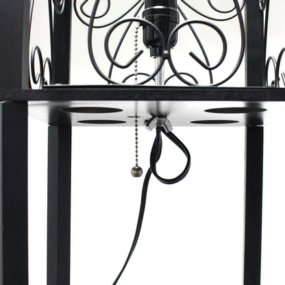 Lampadaire Simple Designs avec étagère et casier à vin - Noir|Lampe à pied de Simple Designs avec tablette et support à vin - noire