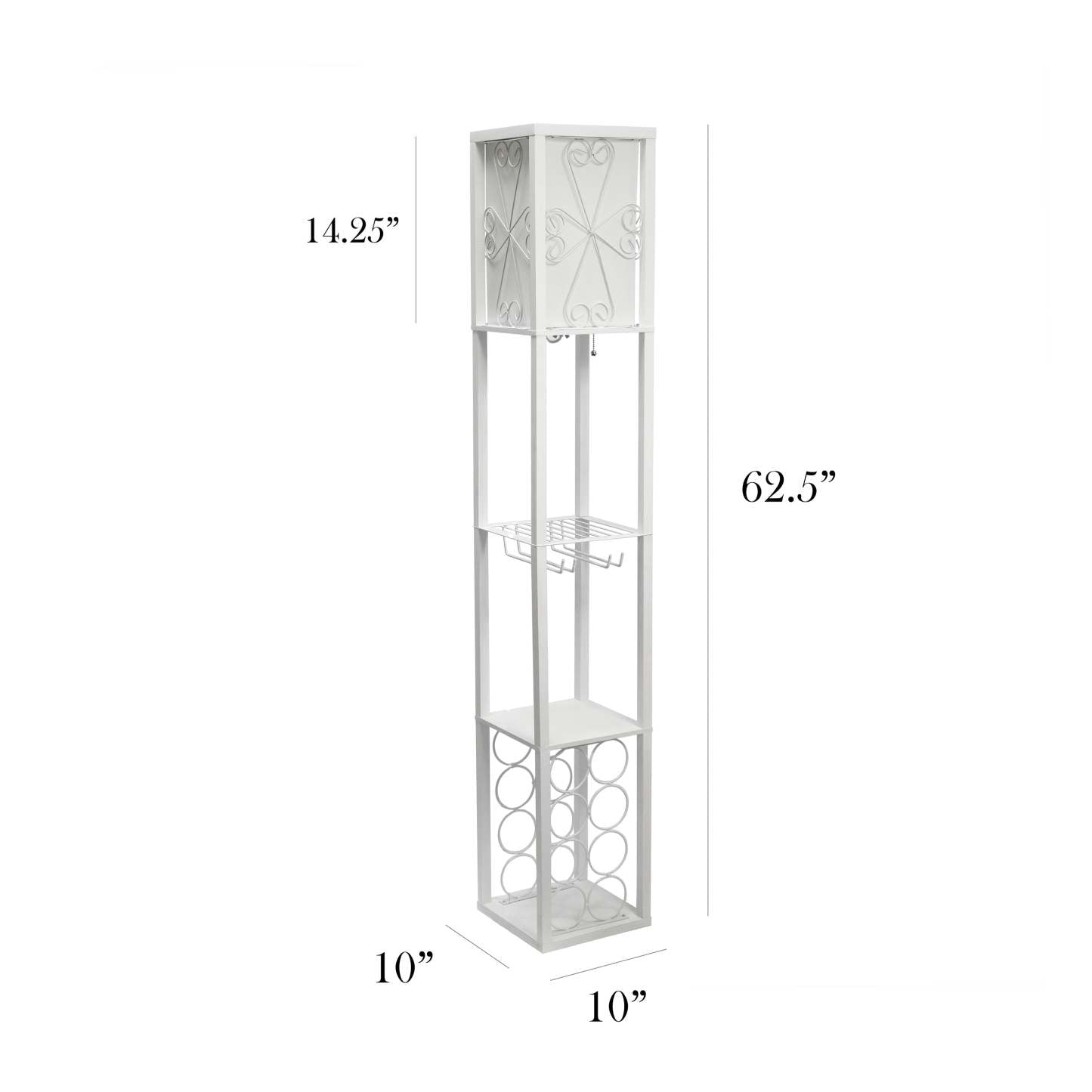 Lampadaire Simple Designs avec étagère et casier à vin - Blanc|Lampe à pied de Simple Designs avec tablette et support à vin - blanche