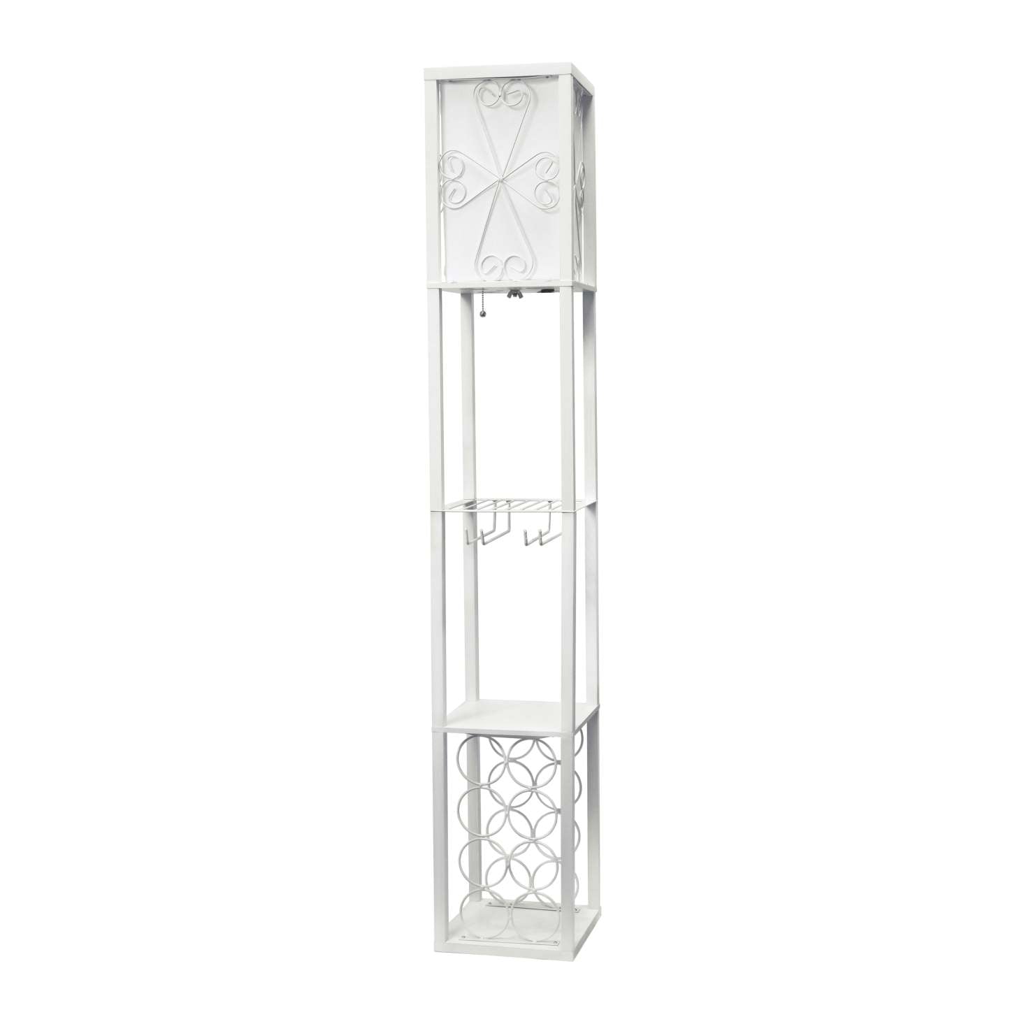 Lampadaire Simple Designs avec étagère et casier à vin - Blanc|Lampe à pied de Simple Designs avec tablette et support à vin - blanche