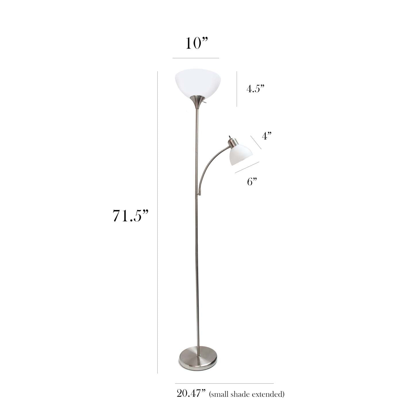 Lampadaire Simple Designs avec Liseuse - Nickel Brossé|Lampe à pied de Simple Designs avec lumière de lecture - nickel brossé