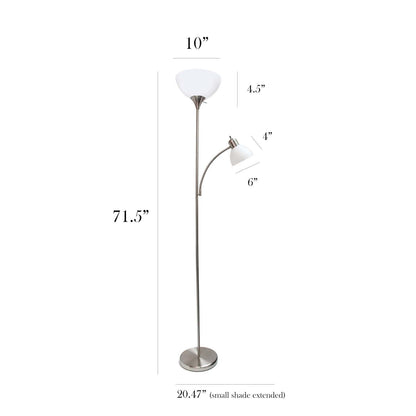 Lampadaire Simple Designs avec Liseuse - Nickel Brossé|Lampe à pied de Simple Designs avec lumière de lecture - nickel brossé