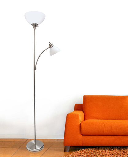 Lampadaire Simple Designs avec Liseuse - Nickel Brossé|Lampe à pied de Simple Designs avec lumière de lecture - nickel brossé