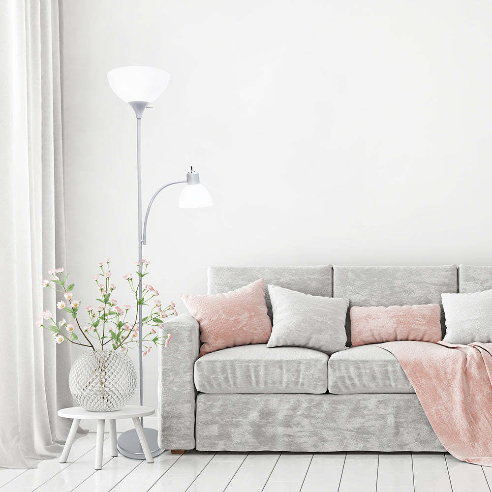 Lampadaire Simple Designs avec Liseuse - Argent|Lampe à pied de Simple Designs avec lumière de lecture - argentée