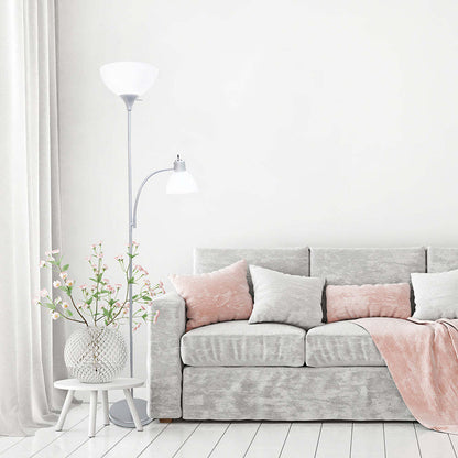 Lampadaire Simple Designs avec Liseuse - Argent|Lampe à pied de Simple Designs avec lumière de lecture - argentée