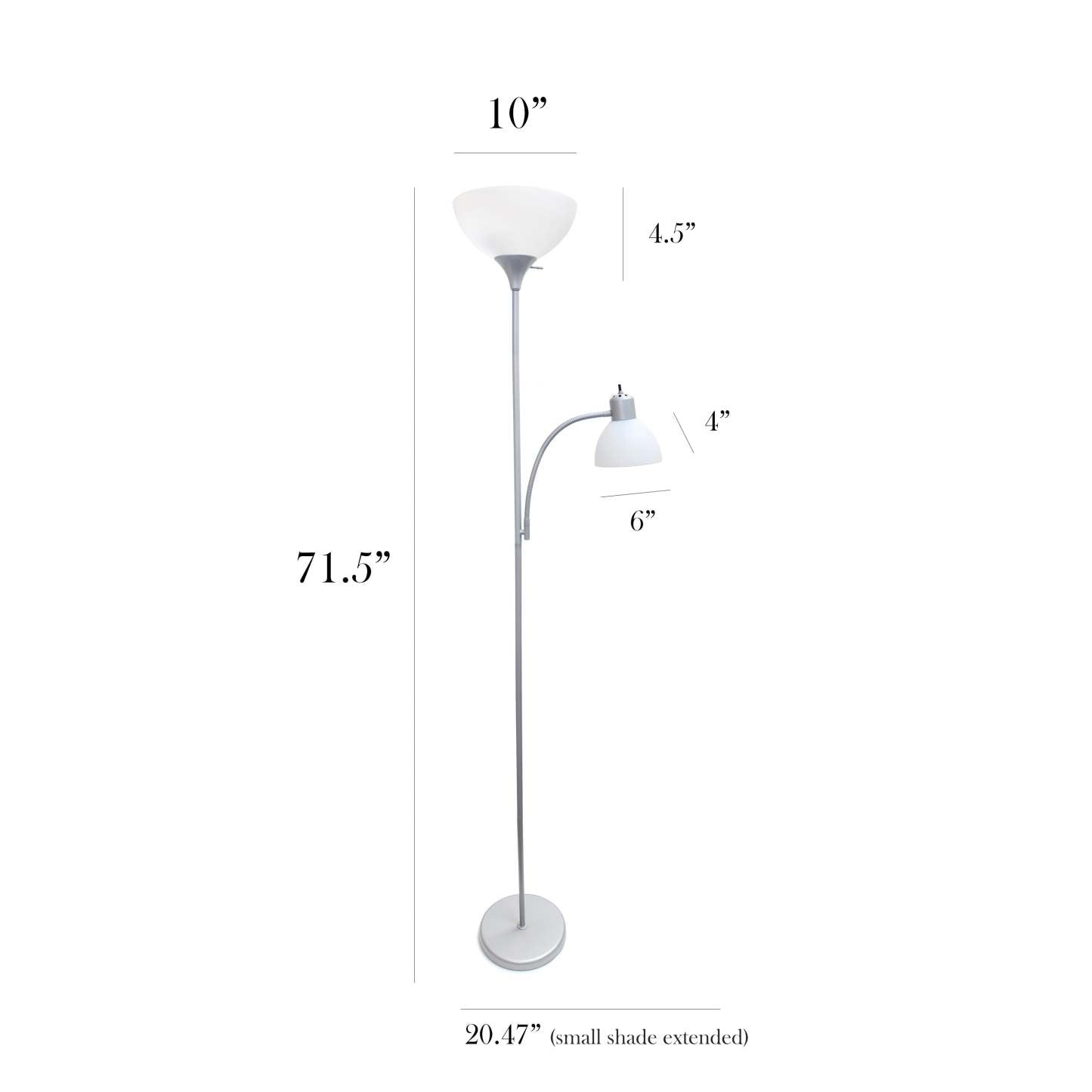 Lampadaire Simple Designs avec Liseuse - Argent|Lampe à pied de Simple Designs avec lumière de lecture - argentée