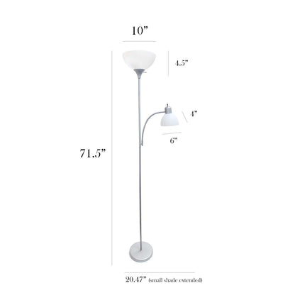 Lampadaire Simple Designs avec Liseuse - Argent|Lampe à pied de Simple Designs avec lumière de lecture - argentée