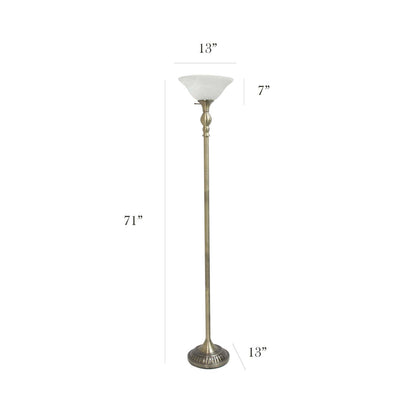 Lampe à pied torchère Elegant Designs à 1 ampoules avec abat-jour en verre marbré blanc, laiton antique|D22MEBVF
