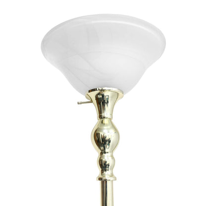Lampe à pied torchère Elegant Designs à 1 ampoules avec abat-jour en verre marbré blanc, dorée|D21C41NT