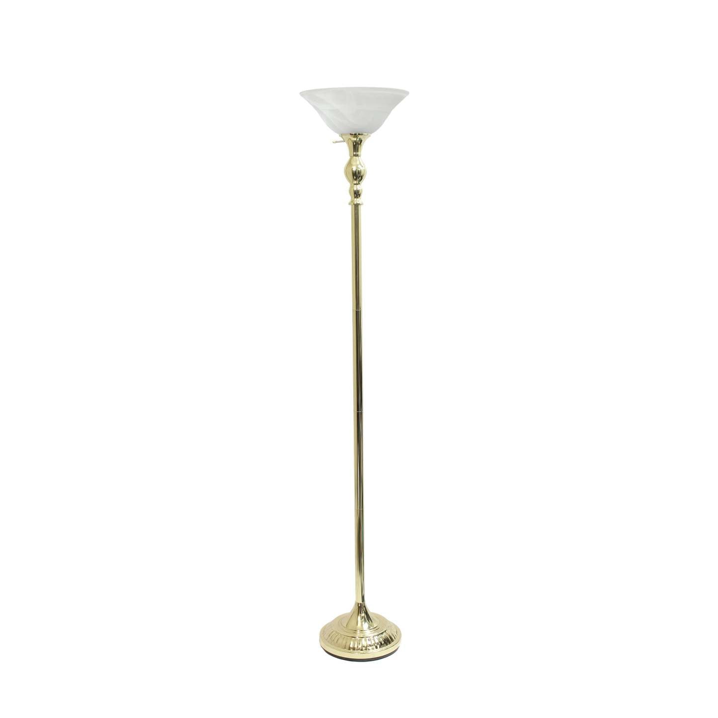 Lampe à pied torchère Elegant Designs à 1 ampoules avec abat-jour en verre marbré blanc, dorée|D21C41NT