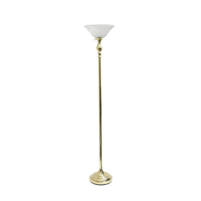 Lampe à pied torchère Elegant Designs à 1 ampoules avec abat-jour en verre marbré blanc, dorée|D21C41NT