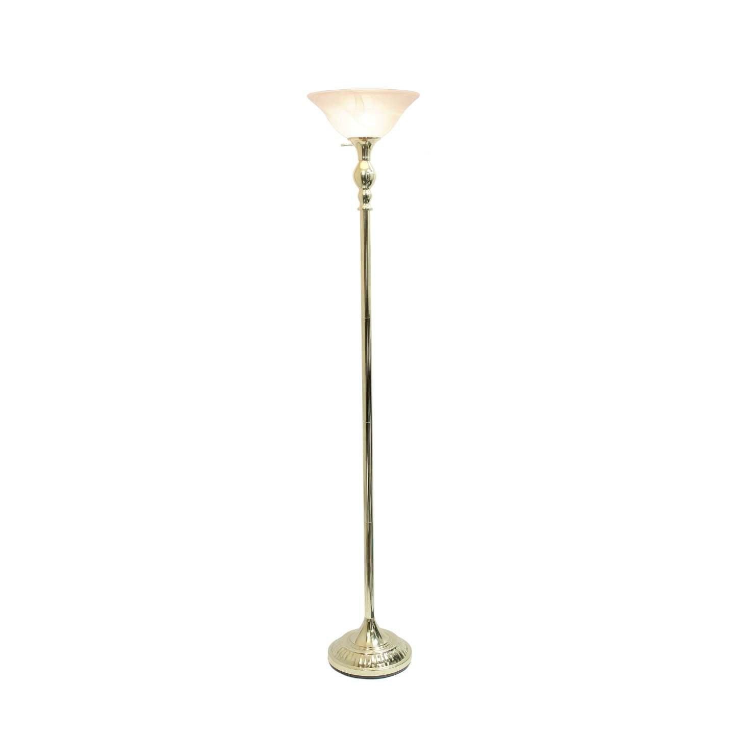 Lampe à pied torchère Elegant Designs à 1 ampoules avec abat-jour en verre marbré blanc, dorée|D21C41NT