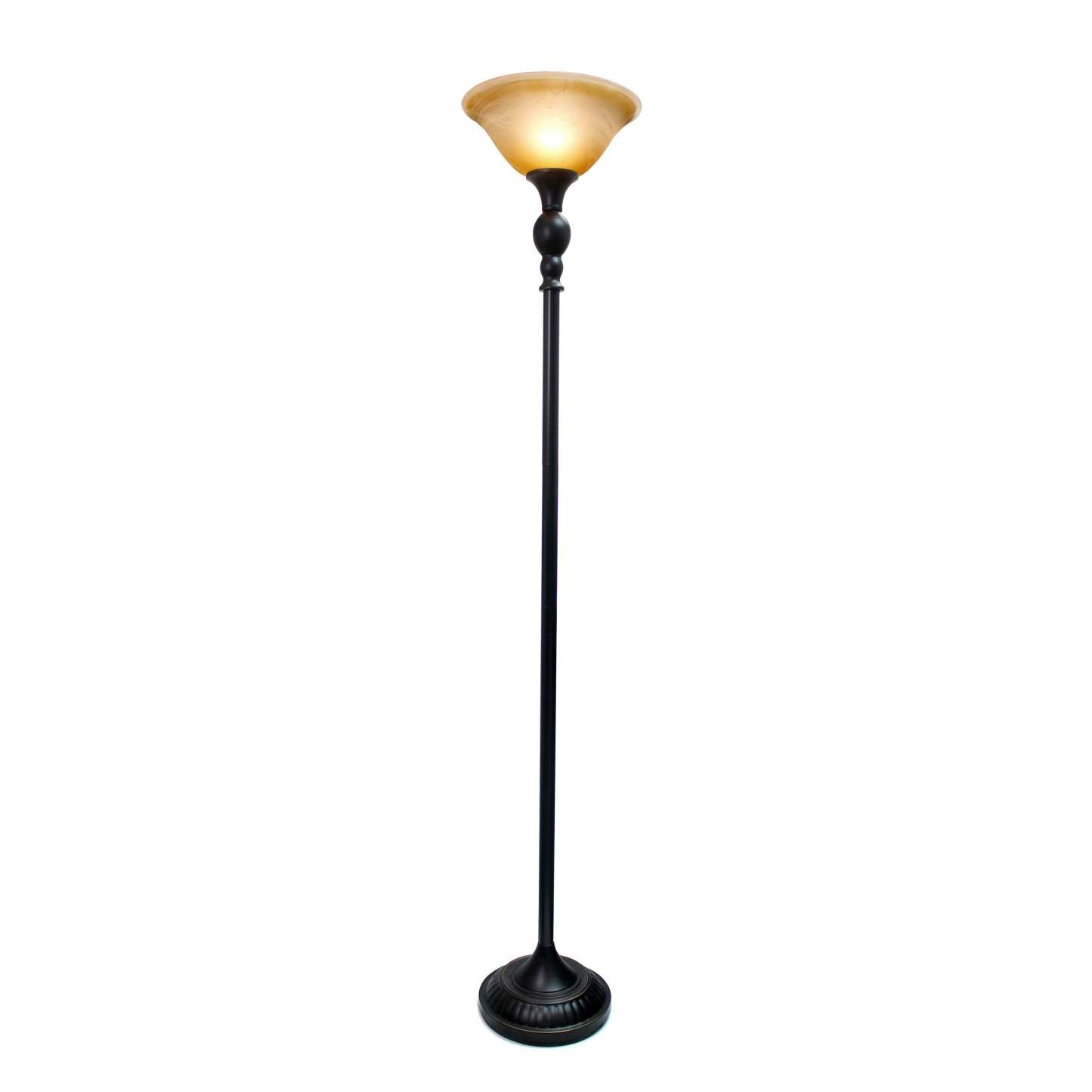 Lampe à pied torchère Elegant Designs à 1 ampoule avec abat-jour en verre ambre marbré, bronze restauré|D2BOENB3