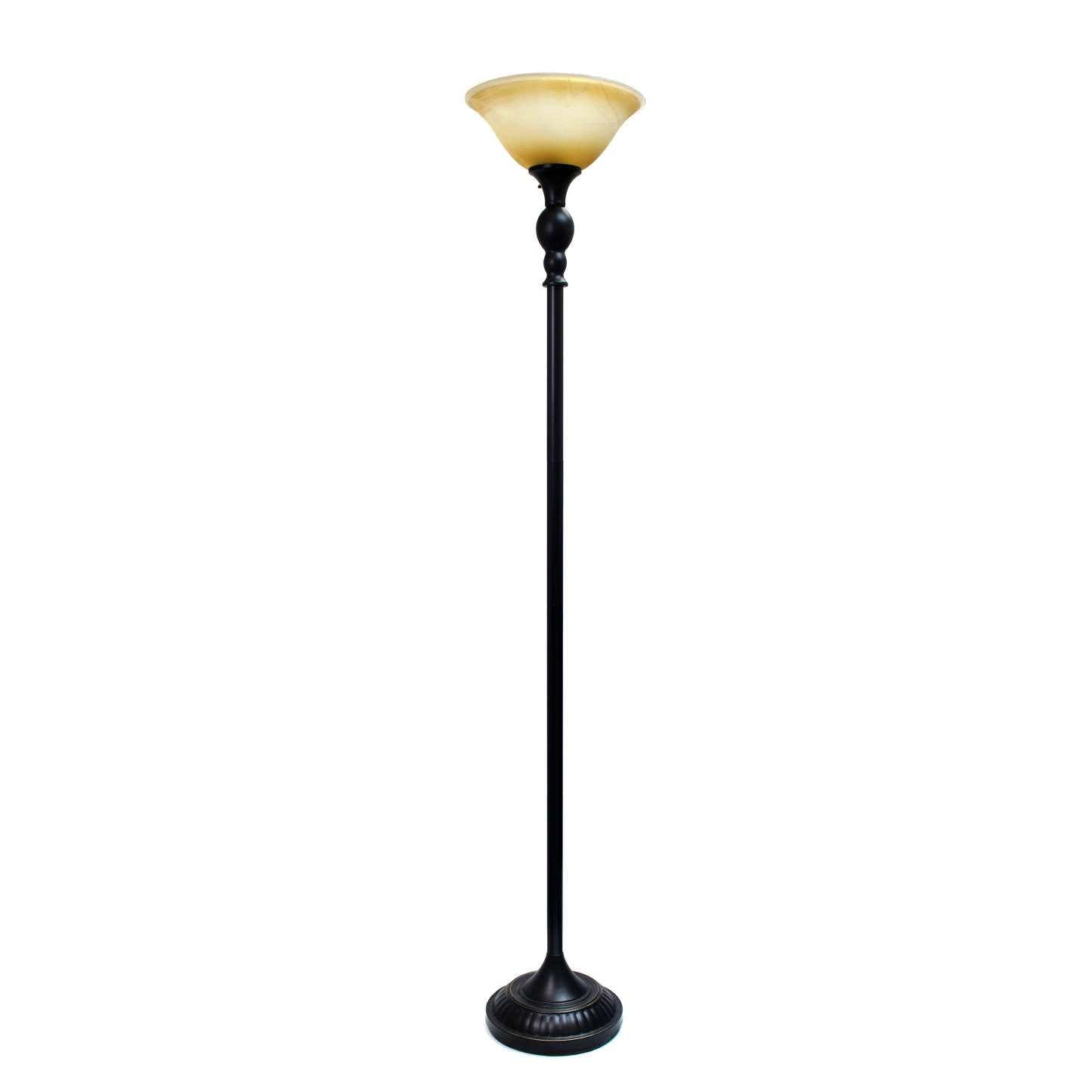 Lampe à pied torchère Elegant Designs à 1 ampoule avec abat-jour en verre ambre marbré, bronze restauré|D2BOENB3