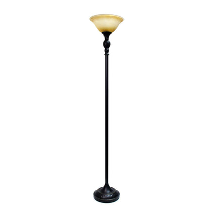 Lampe à pied torchère Elegant Designs à 1 ampoule avec abat-jour en verre ambre marbré, bronze restauré|D2BOENB3