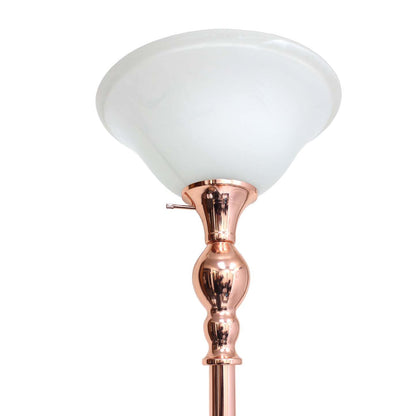 Lampe à pied torchère Elegant Designs à 1 ampoule avec abat-jour en verre marbré blanc, or rose|Lampe à pied torchère Elegant Designs à 1 ampoules, or rose|D21PFS3K