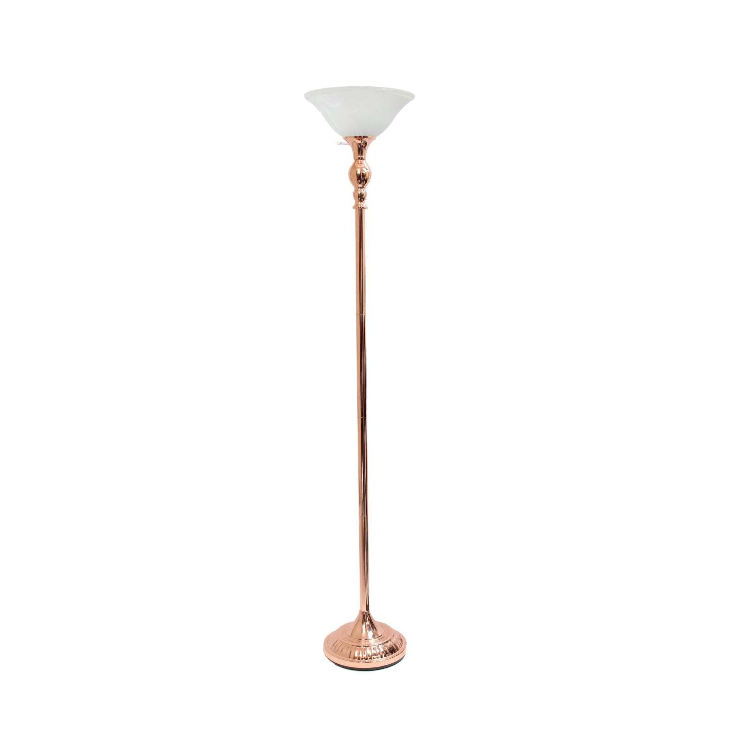 Lampe à pied torchère Elegant Designs à 1 ampoule avec abat-jour en verre marbré blanc, or rose|Lampe à pied torchère Elegant Designs à 1 ampoules, or rose|D21PFS3K