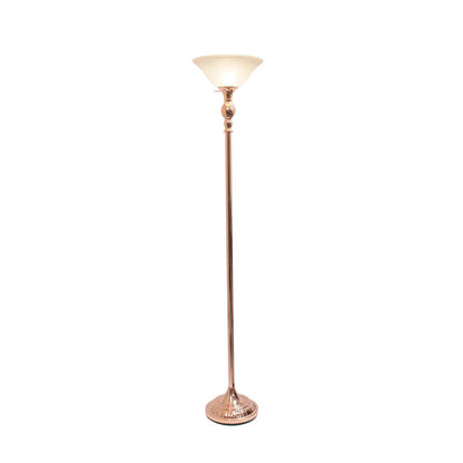 Lampe à pied torchère Elegant Designs à 1 ampoule avec abat-jour en verre marbré blanc, or rose|Lampe à pied torchère Elegant Designs à 1 ampoules, or rose|D21PFS3K