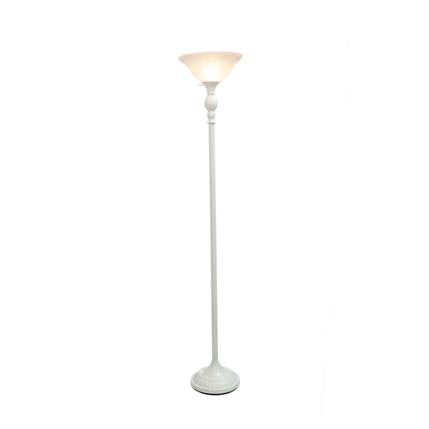 Lampe à pied torchère Elegant Designs à 1 ampoules avec abat-jour en verre marbré blanc, blanc|D21SCP24