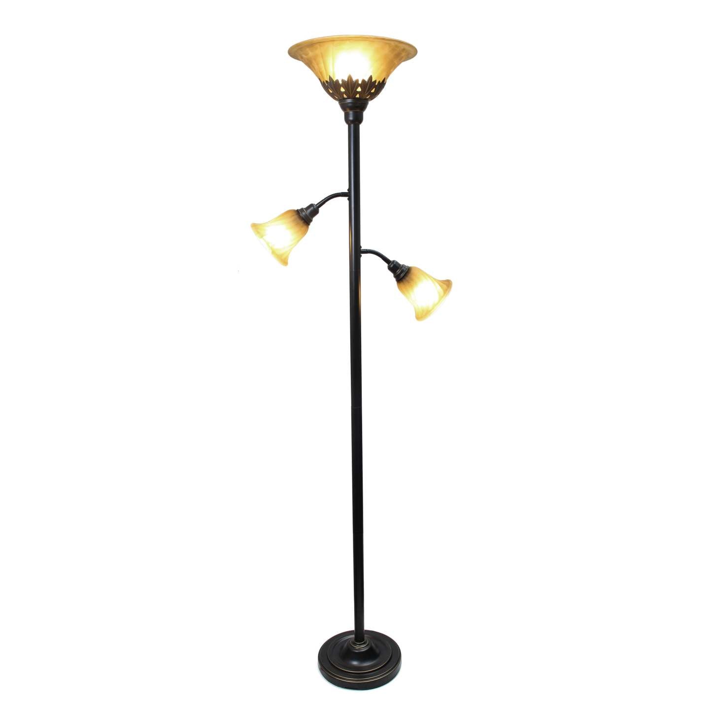 Lampe à pied Elegant Designs à 3 ampoules avec abat-jour en verre festonné, bronze restauré|D21FWG7S
