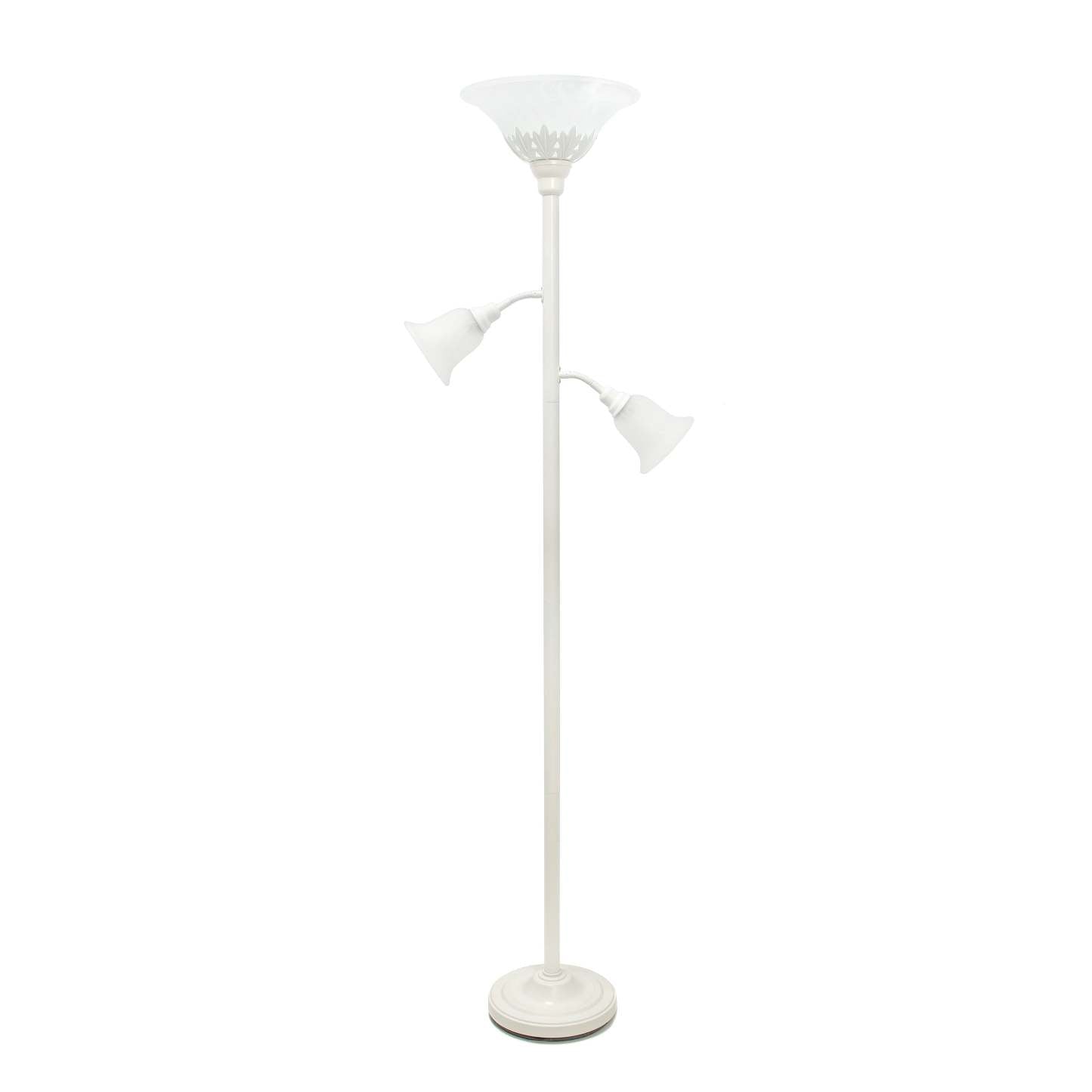 Lampe à pied Elegant Designs à 3 ampoules avec abat-jour en verre festonné, blanc|D21TPB6A