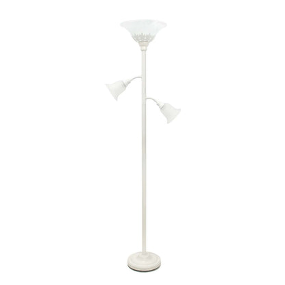Lampe à pied Elegant Designs à 3 ampoules avec abat-jour en verre festonné, blanc|D21TPB6A