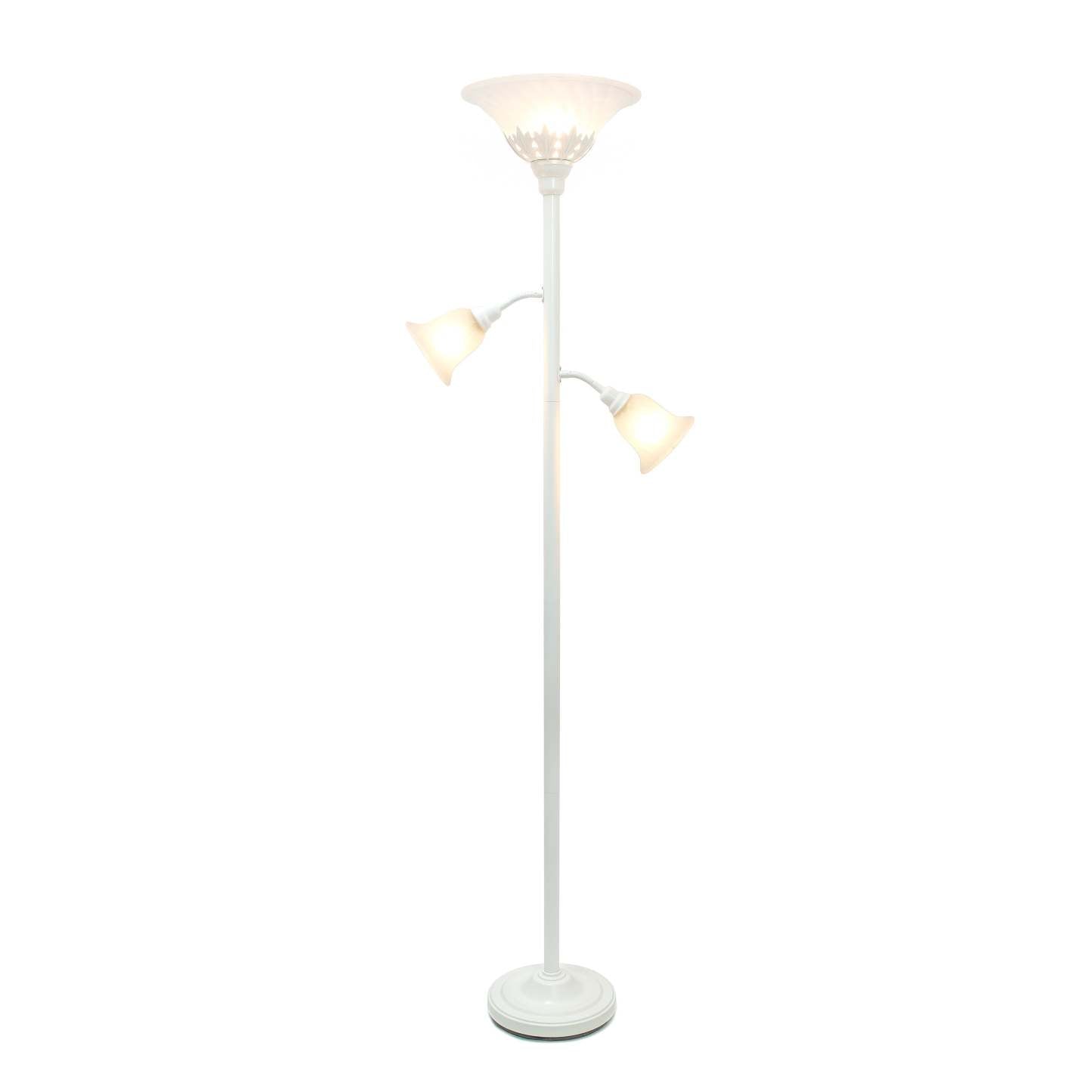 Lampe à pied Elegant Designs à 3 ampoules avec abat-jour en verre festonné, blanc|D21TPB6A