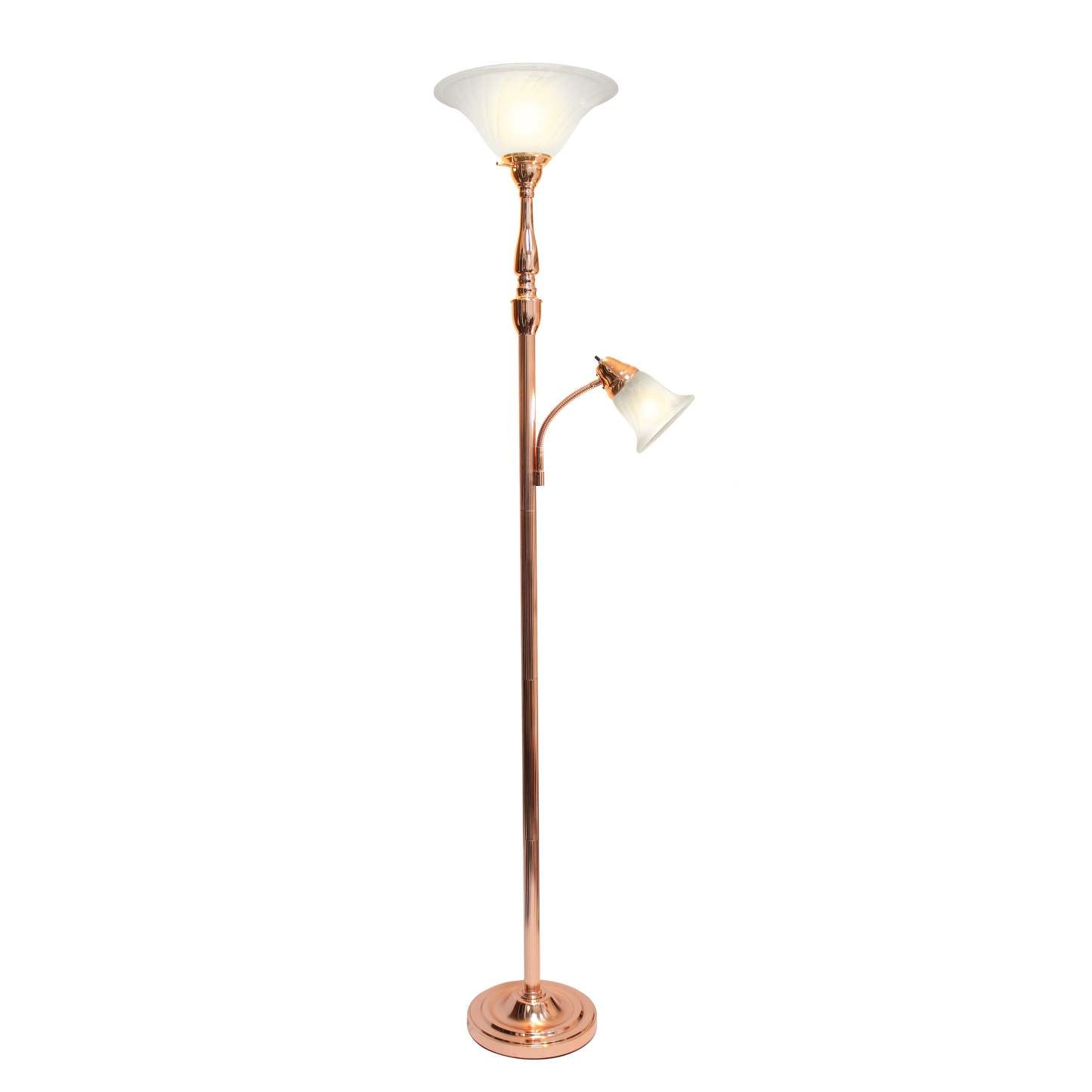 Lampe à pied mère et fille Elegant Designs à 2 ampoules avec verre marbré blanc, or rose|D22BN3NS