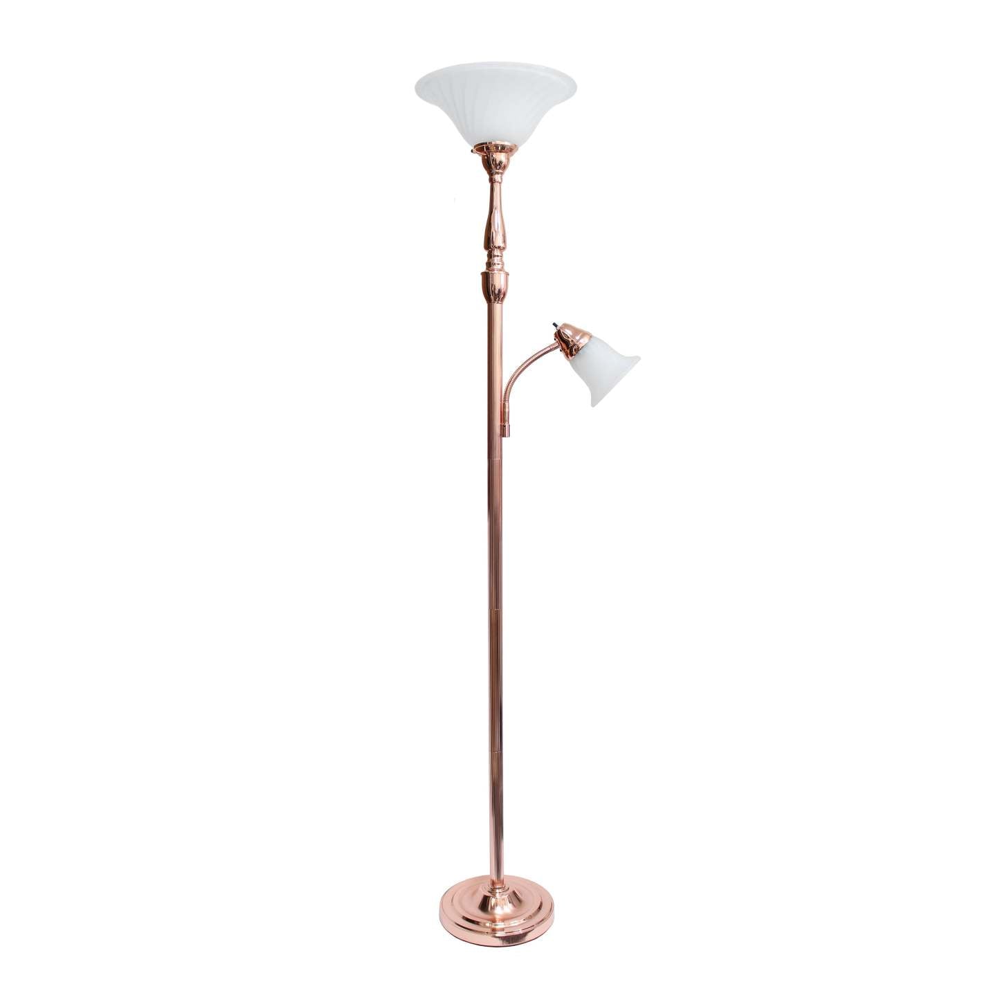 Lampe à pied mère et fille Elegant Designs à 2 ampoules avec verre marbré blanc, or rose|D22BN3NS