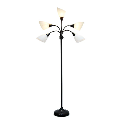 Simple Designs 67 Lampe à pied contemporaine Medusa à plusieurs têtes à 5 ampoules avec col de cygne réglable - noire et blanche
