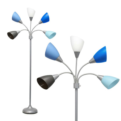 Lampe à pied contemporaine Medusa de Simple Designs de 67 po à plusieurs têtes à 5 ampoules avec col flexible - Bleu
