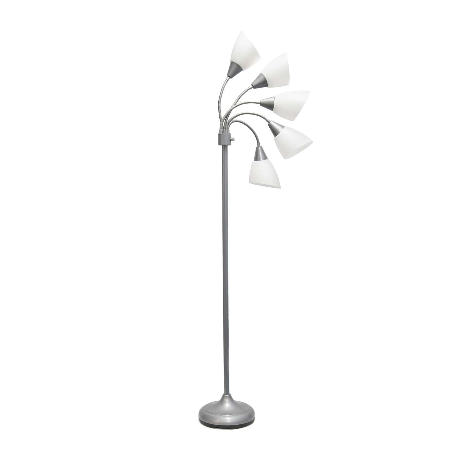 Lampe à pied contemporaine Medusa de Simple Designs de 67 po à plusieurs têtes à 5 ampoules avec col flexible blanc