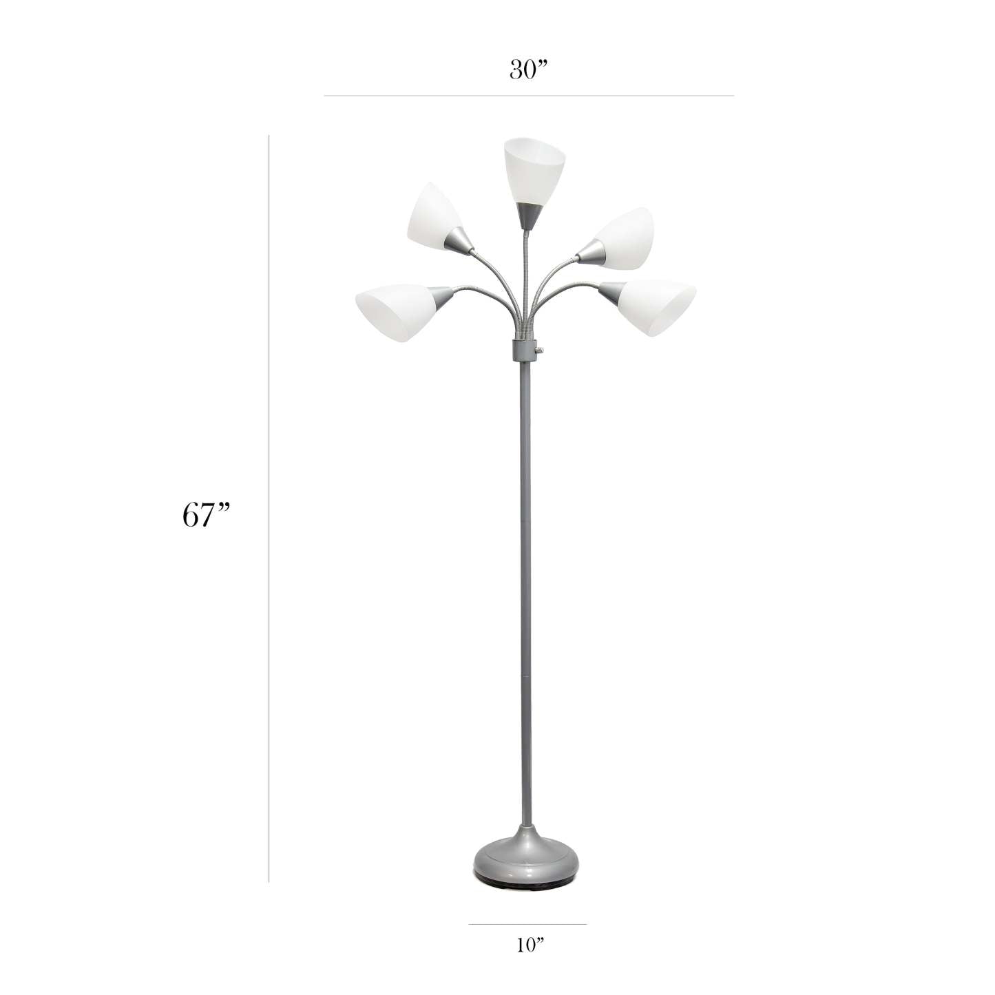 Lampe à pied contemporaine Medusa de Simple Designs de 67 po à plusieurs têtes à 5 ampoules avec col flexible blanc