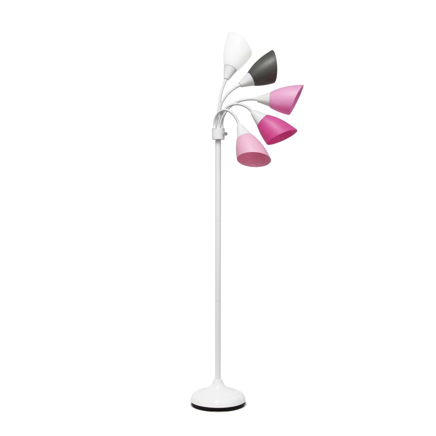 Lampe à pied contemporaine Medusa de Simple Designs de 67 po à plusieurs têtes à 5 ampoules avec col flexible - Rose