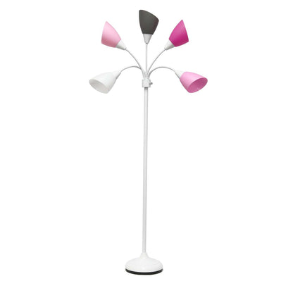 Lampe à pied contemporaine Medusa de Simple Designs de 67 po à plusieurs têtes à 5 ampoules avec col flexible - Rose