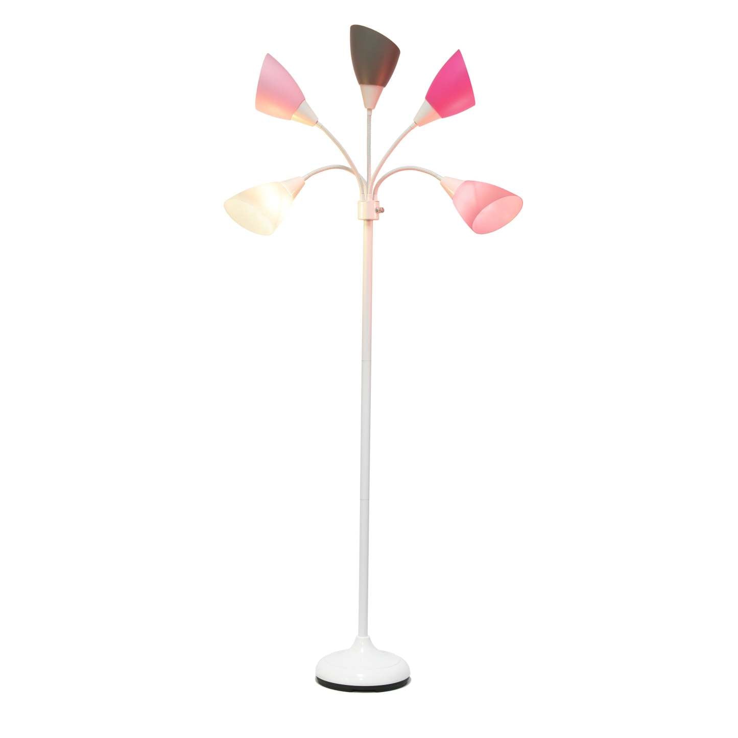 Lampe à pied contemporaine Medusa de Simple Designs de 67 po à plusieurs têtes à 5 ampoules avec col flexible - Rose