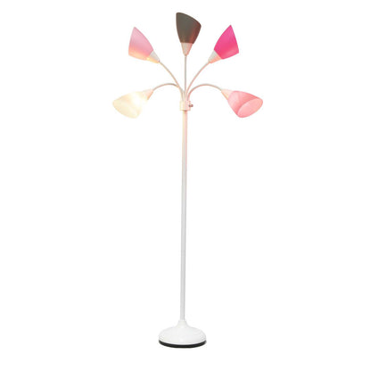 Lampe à pied contemporaine Medusa de Simple Designs de 67 po à plusieurs têtes à 5 ampoules avec col flexible - Rose