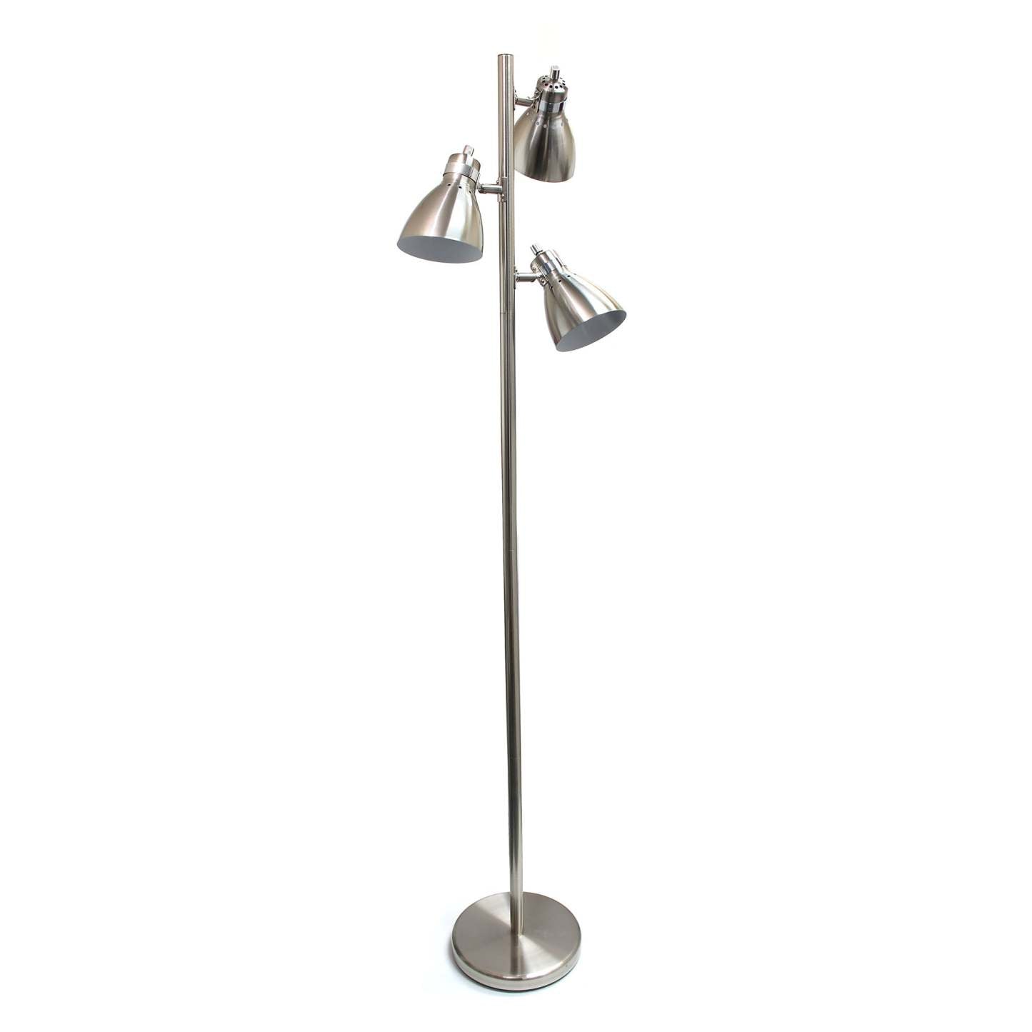 Simple Designs Metal  3-light Tree Floor Lamp, Brushed Nickel Finish|Lampe à pied en métal Simple Designs à 3 lumières, finition nickel brossé|D21CI3JZ