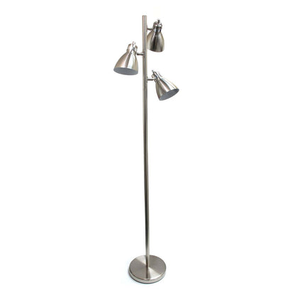 Simple Designs Metal  3-light Tree Floor Lamp, Brushed Nickel Finish|Lampe à pied en métal Simple Designs à 3 lumières, finition nickel brossé|D21CI3JZ