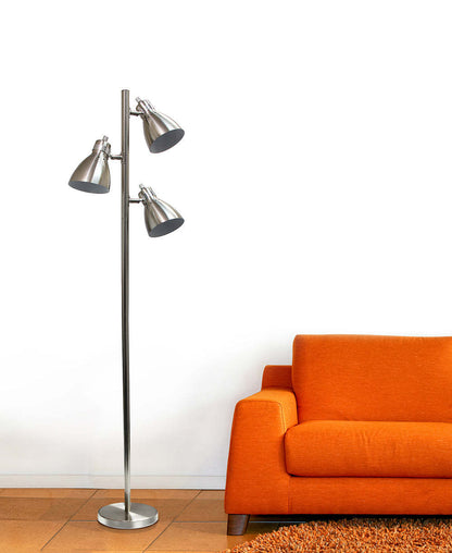 Simple Designs Metal  3-light Tree Floor Lamp, Brushed Nickel Finish|Lampe à pied en métal Simple Designs à 3 lumières, finition nickel brossé|D21CI3JZ