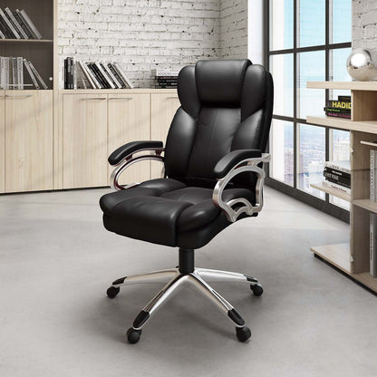 Lodwig 26 Deluxe Office Chair - Black Faux Leather|Chaise de bureau de luxe Lodwig de 26 po - similicuir noir