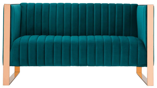 Causeuse Trillium de Manhattan Comfort de 57,48 po en velours - bleu turquoise et doré