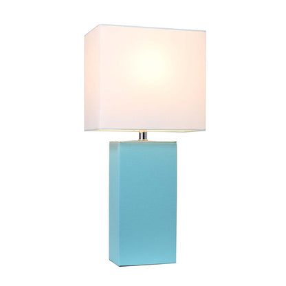 Lampe de table moderne Elegant Designs en cuir avec abat-jour en tissu blanc, turquoise | D21YP7WI