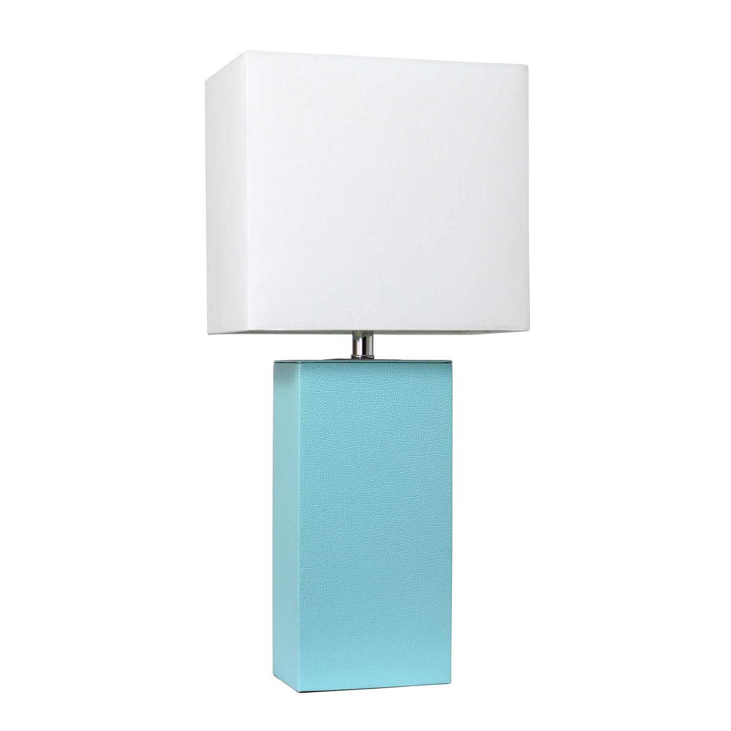 Lampe de table moderne Elegant Designs en cuir avec abat-jour en tissu blanc, turquoise | D21YP7WI