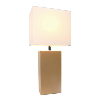 Lampe de table moderne Elegant Designs en cuir beige avec abat-jour en tissu blanc | D21AG93G