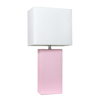 Lampe de table moderne Elegant Designs en cuir avec abat-jour en tissu blanc, rose tendre | D216QDAD