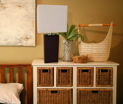 Lampe de table moderne Elegant Designs en cuir avec abat-jour en tissu blanc, brun expresso | D215XMNW