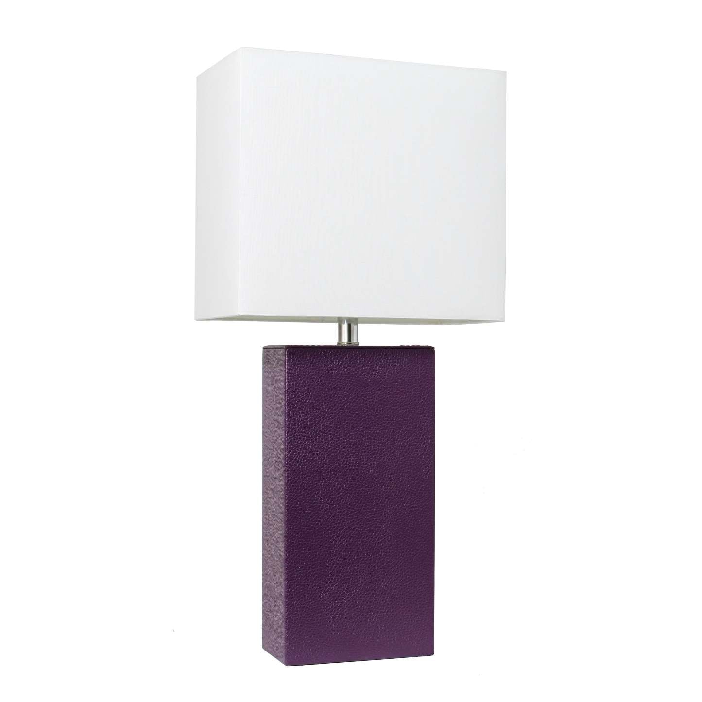 Lampe de table moderne Elegant Designs en cuir avec abat-jour en tissu blanc, aubergine | D2146UTF