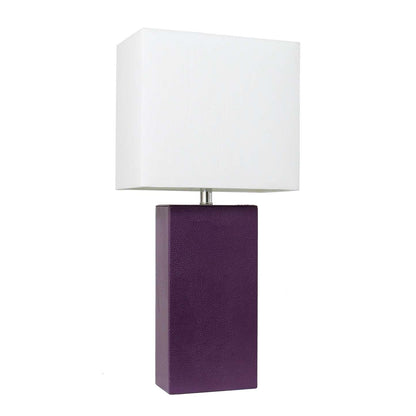 Lampe de table moderne Elegant Designs en cuir avec abat-jour en tissu blanc, aubergine | D2146UTF