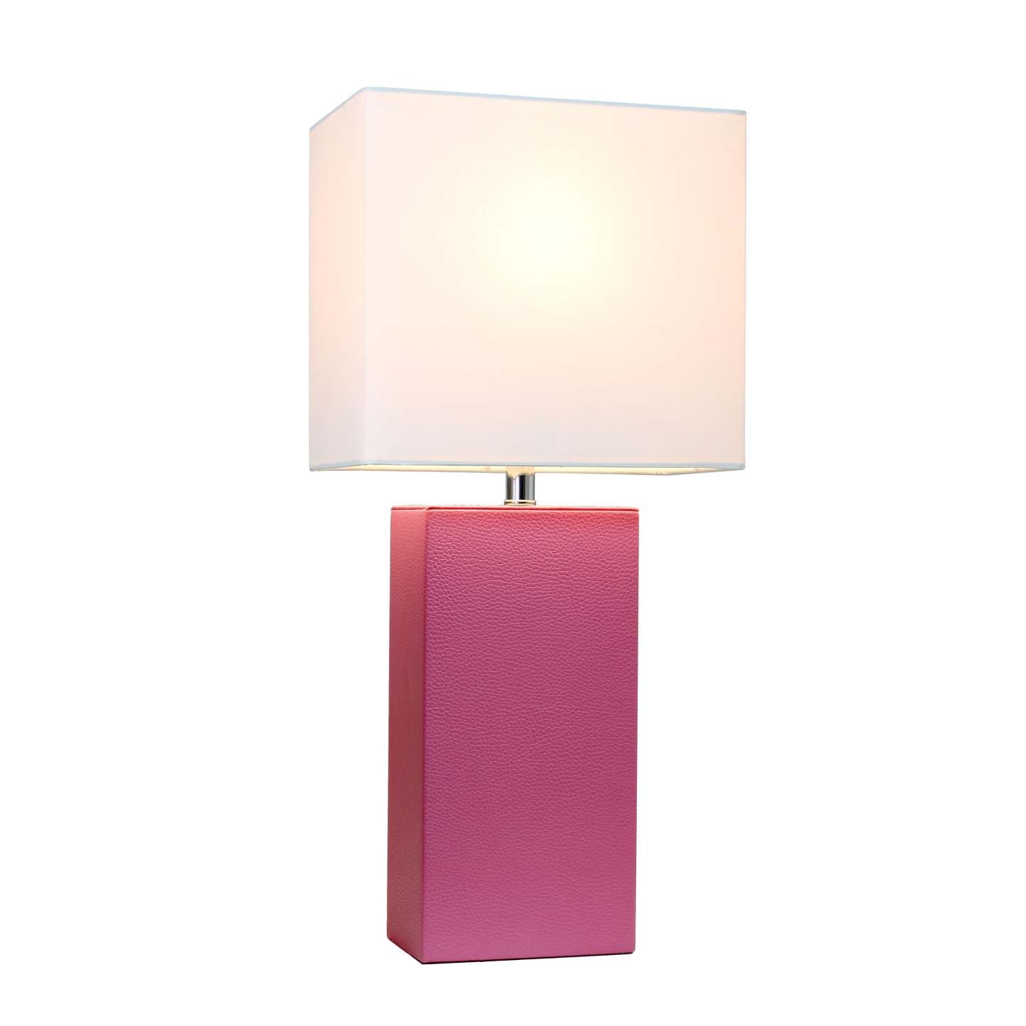 Lampe de table moderne Elegant Designs en cuir avec abat-jour en tissu blanc, rose vif | D210N0WM